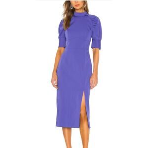 Revolve Rebecca Vallance Winslow short puff sleeve cut out back blue Midi Dress